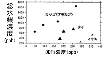 �������p�Y���ނ̑�����Z�x�ƊC������DDTs�Z�x�̑��֐}